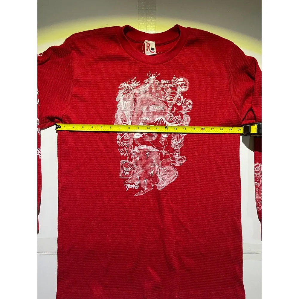Rough and Tumble Red Thermal Waffle Knit Graphic Long Sleeve Shirt Mens Large